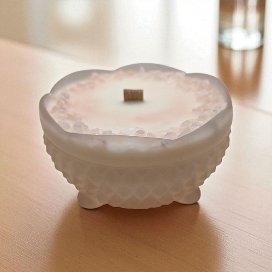 Vintage 12 oz Indiana Glass Dish Wood Wick Candle