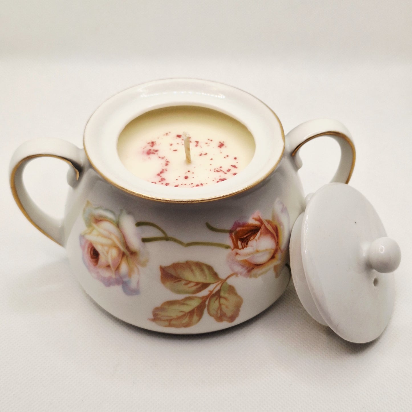 Vintage German Rose Compote Dish Candle 11 oz