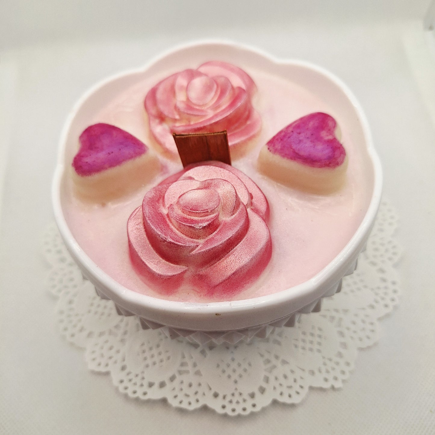 Vintage Milk Glass Molded Soy Wax Wood Wick Dish Candle