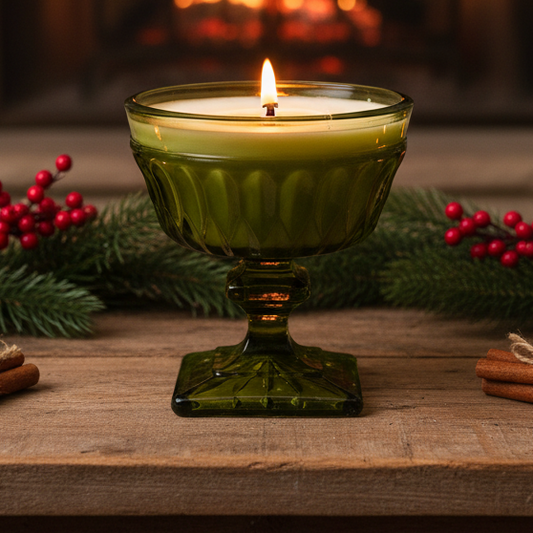 Indiana Glass Wood Wick Soy Wax Pedestal Candle