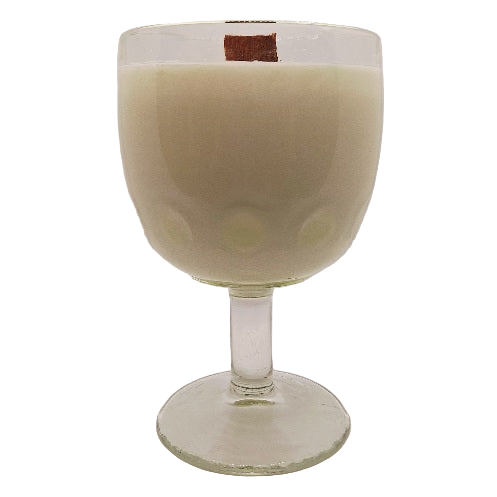 Clear Pressed Glass Thumbprint Goblet Wood Wick Soy Wax Candle