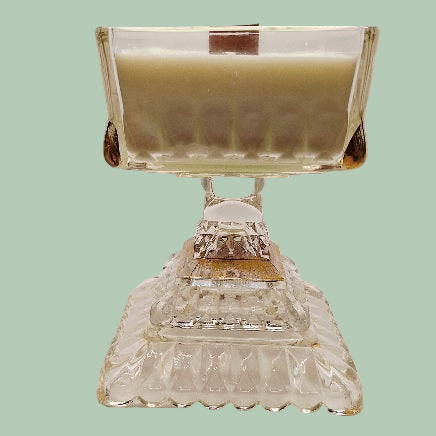 Clear and Gold Gilded Jeanette Glass Pedestal Wood Wick Soy Wax Candle