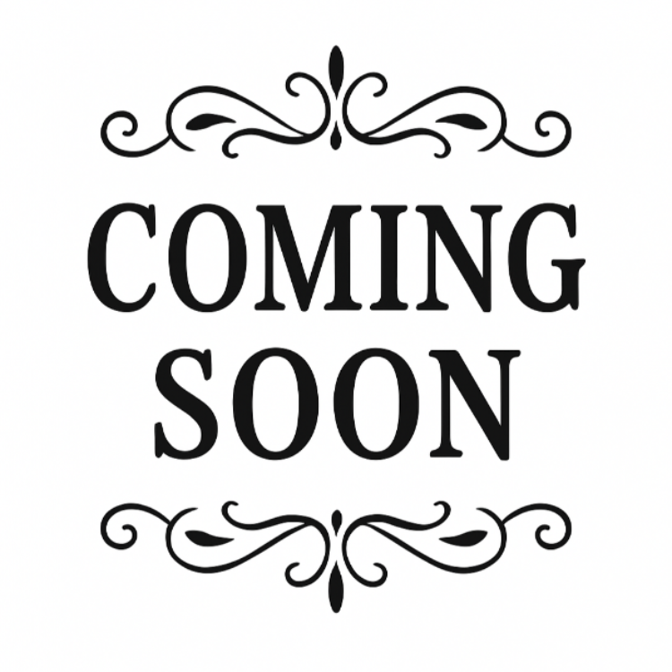 Decorative 'Coming Soon' sign with intricate designs on a white background