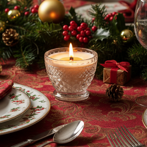 Depression Glass Wood Wick Candle