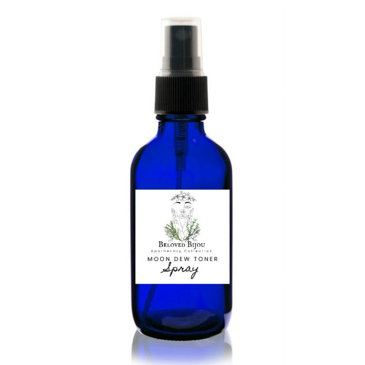 Blue spray bottle with a label on a white background