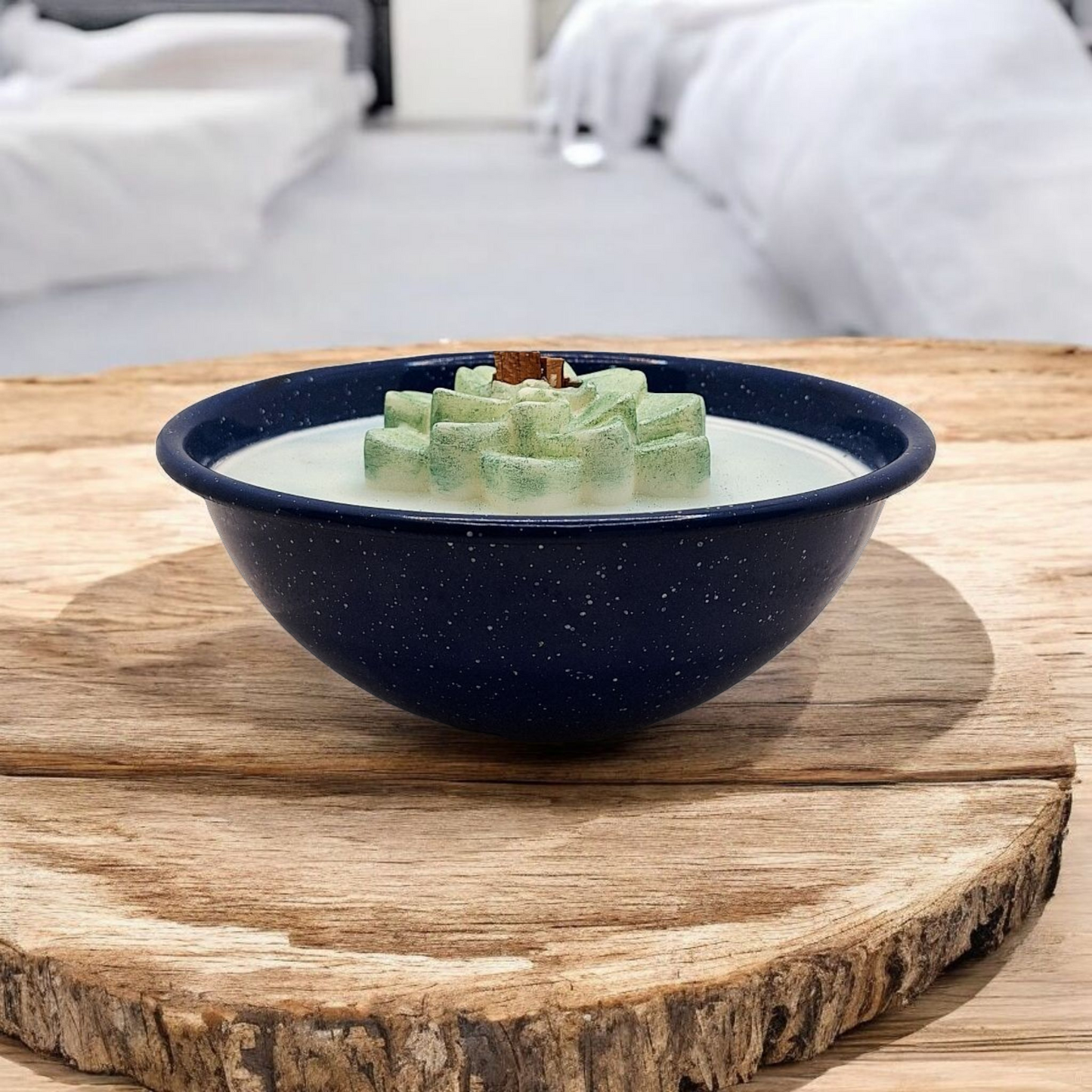 Vintage Enamelware Molded 12 oz Bowl Wood Wick Candle