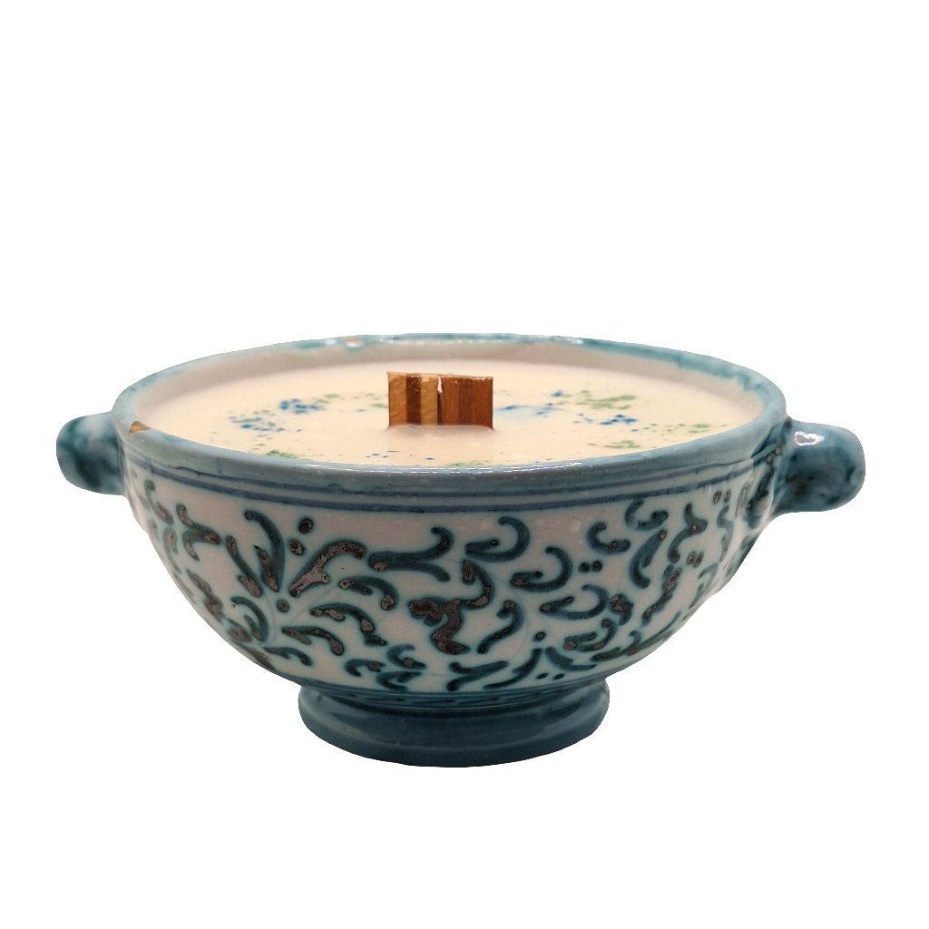 Vintage Deruta Pottery 6 oz Lidded Dish Wood Wick Candles
