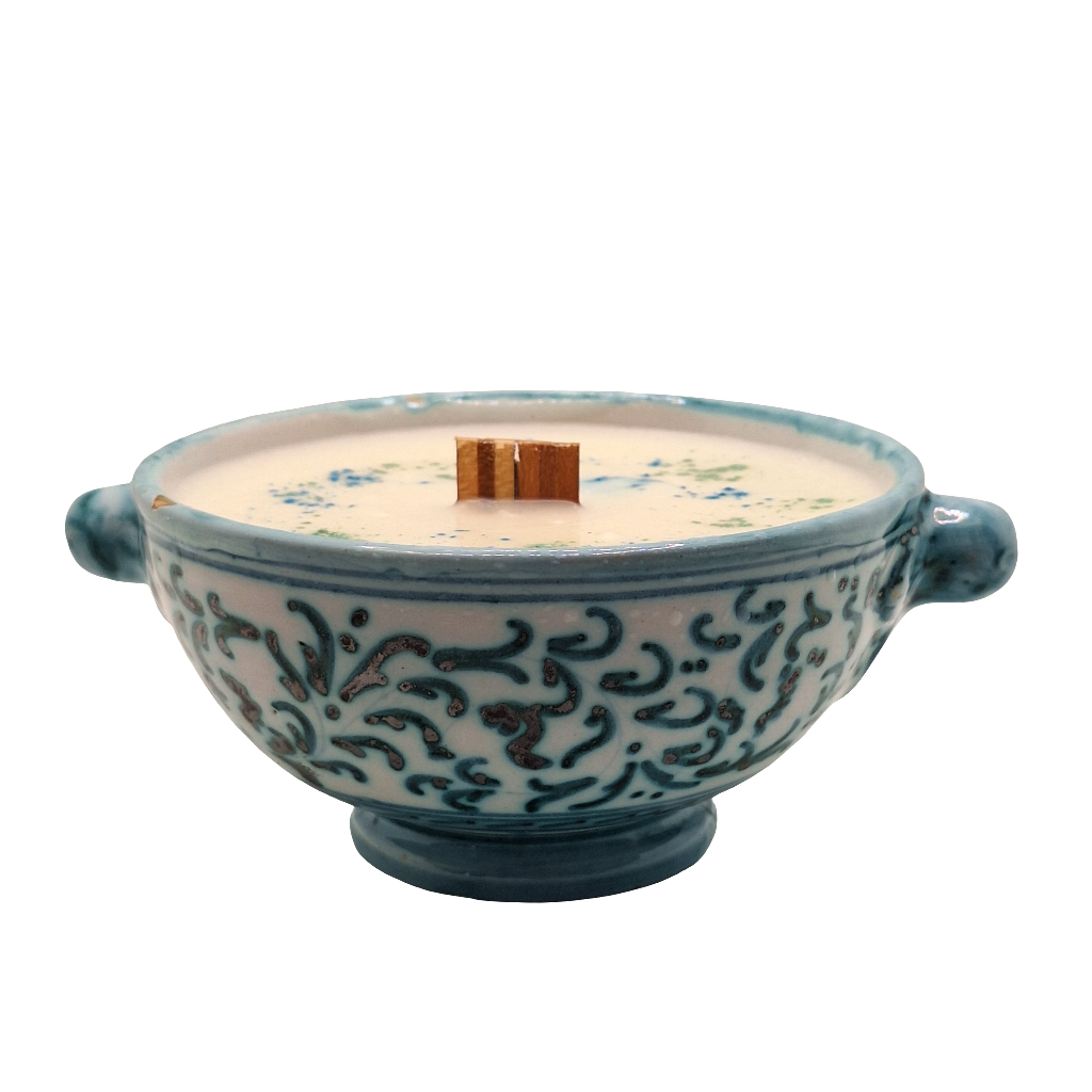 Vintage Deruta Pottery 6 oz Lidded Dish Wood Wick Candles