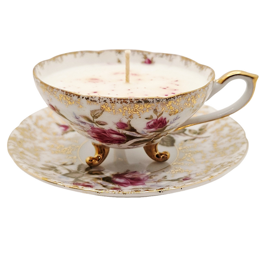 Napco Rose 4 oz Teacup and Saucer Candle