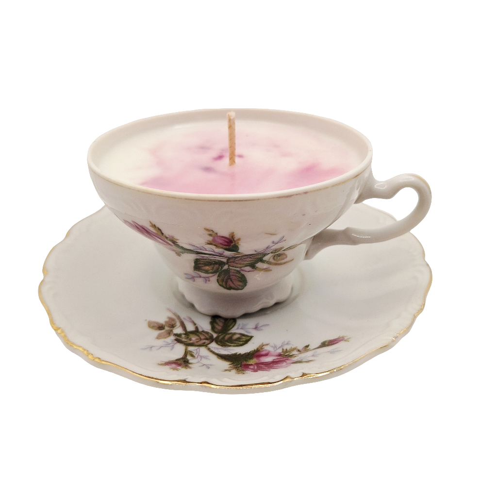Japanese Rose 4 oz Teacup and Saucer Candles