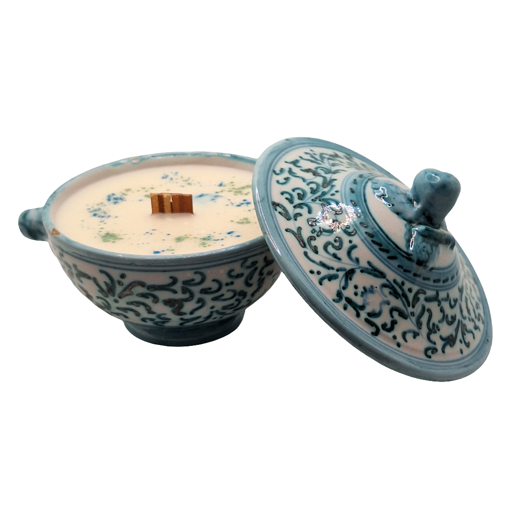 Vintage Deruta Pottery 6 oz Lidded Dish Wood Wick Candles