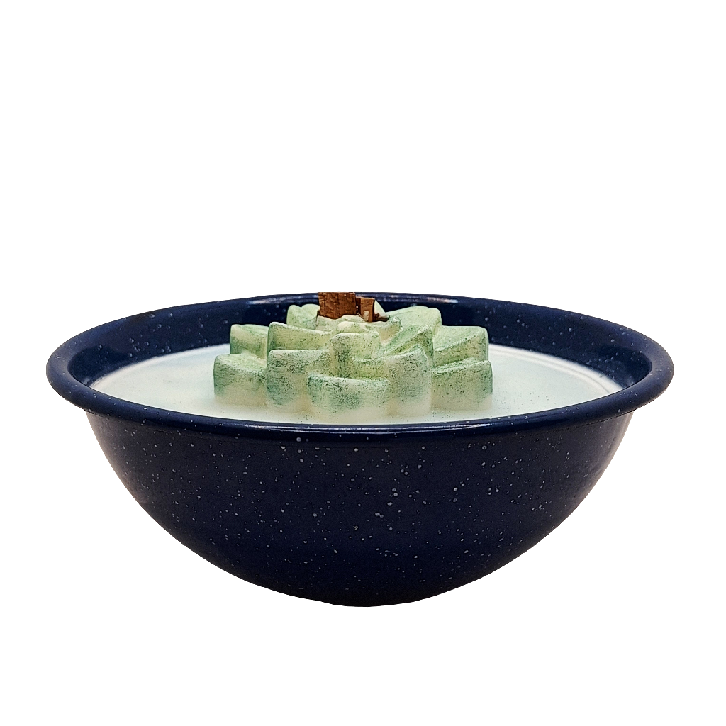 Vintage Enamelware Molded 12 oz Bowl Wood Wick Candle