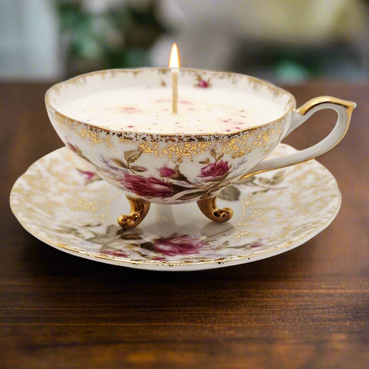 Napco Rose 4 oz Teacup and Saucer Candle