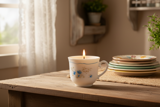 Rose Embossed Milk Glass 6 oz Teacup Candles