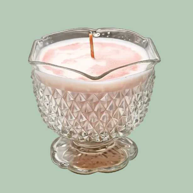 Vintage Indiana glass Diamond Point Parfait Dish Soy Wax Candle