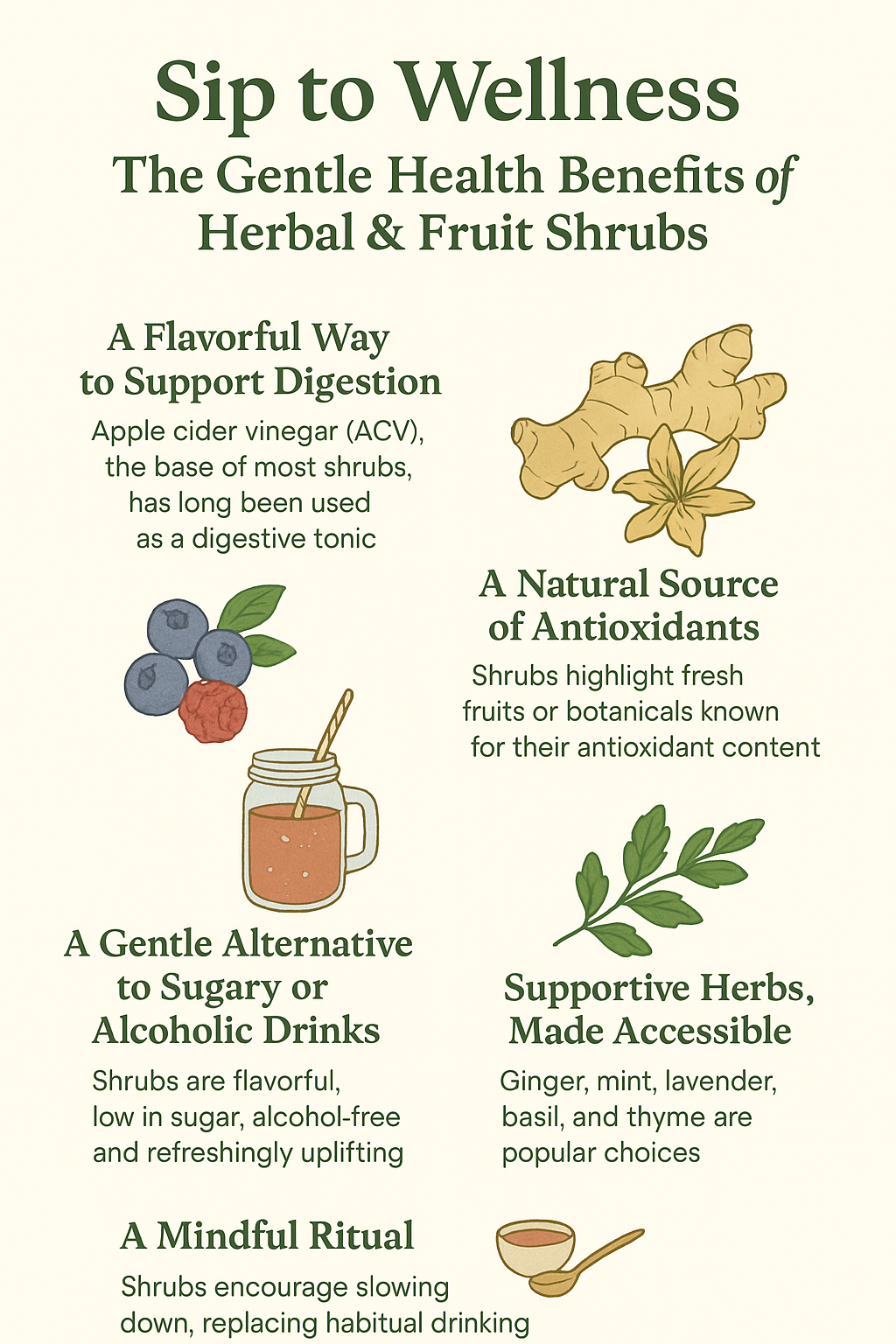 Sip to Wellness: The Gentle Health Benefits of Herbal and Fruit Shrubs