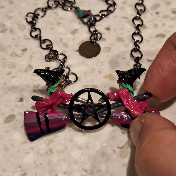 Handpainted Oz Cast Witch Pentacle Necklace