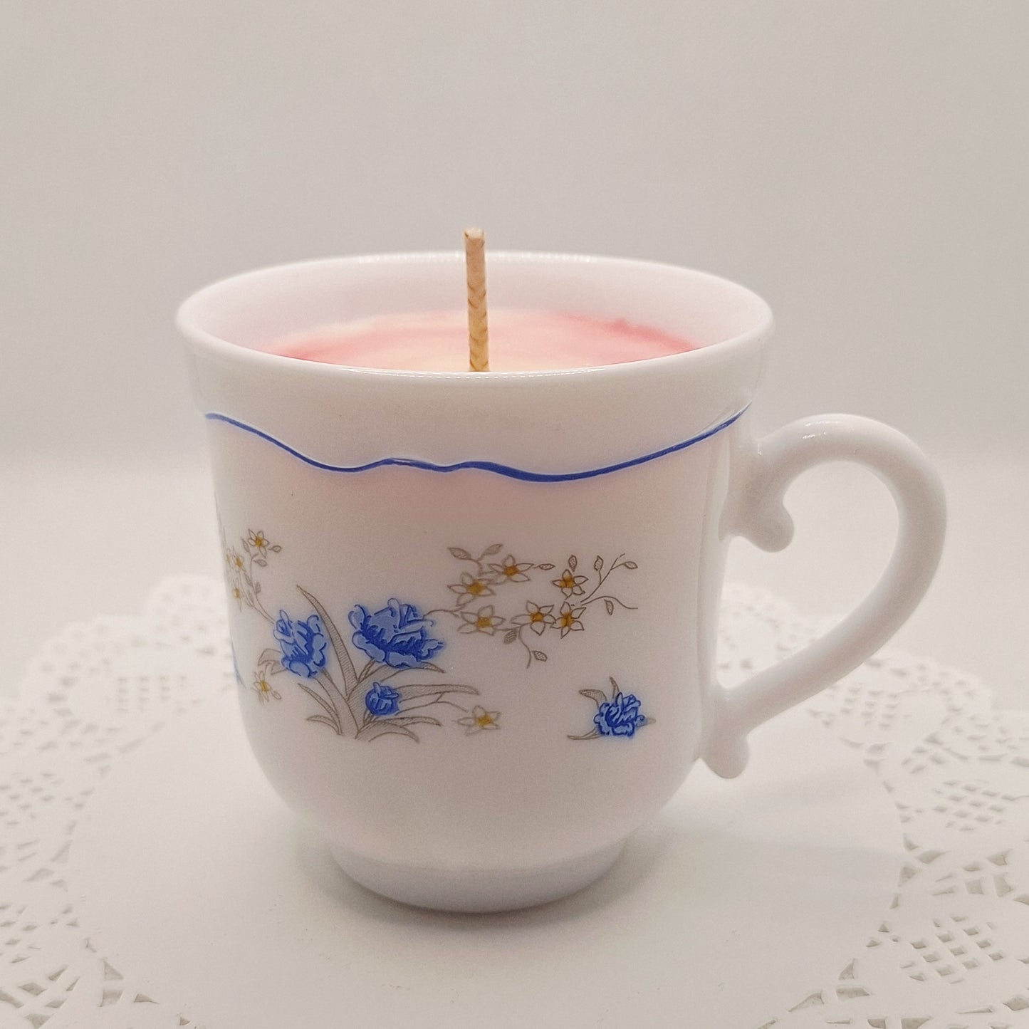Rose Embossed Milk Glass 6 oz Teacup Candles