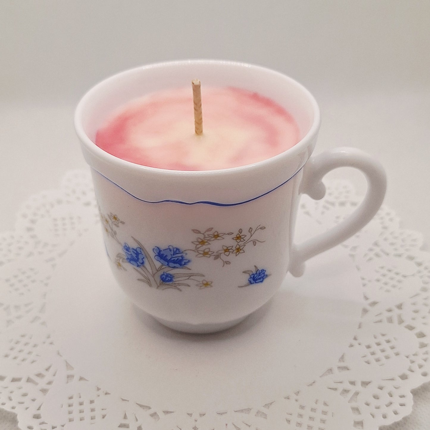 Rose Embossed Milk Glass 6 oz Teacup Candles