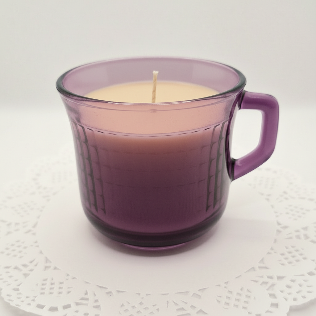 Smoky Amethyst Glass Soy Wax Teacup Candle