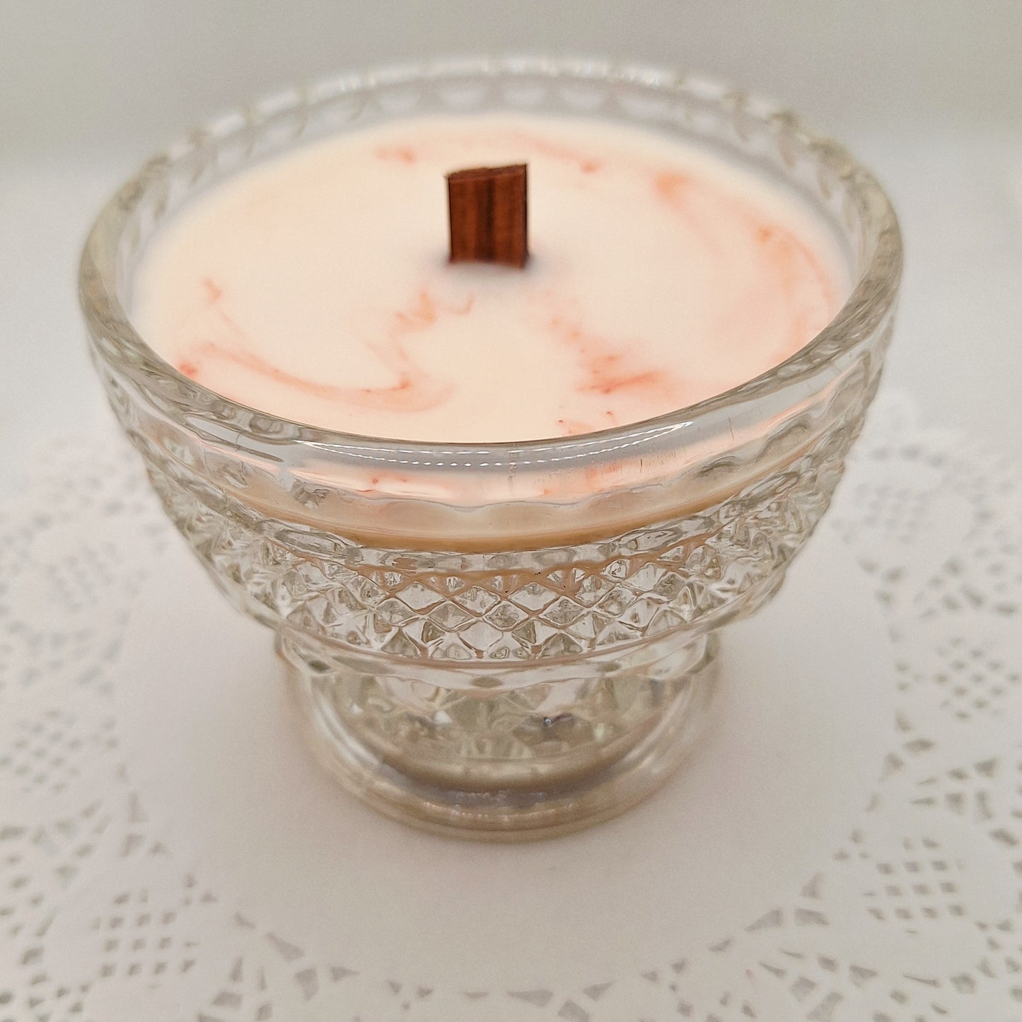 Depression Glass Wood Wick Candle