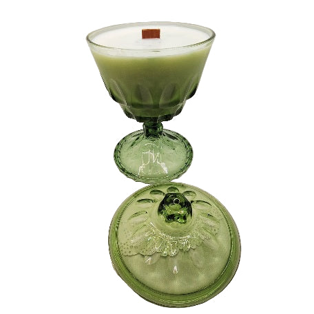 Mid-century Modern Thumbprint Glass Wood Wick Soy Wax Candle