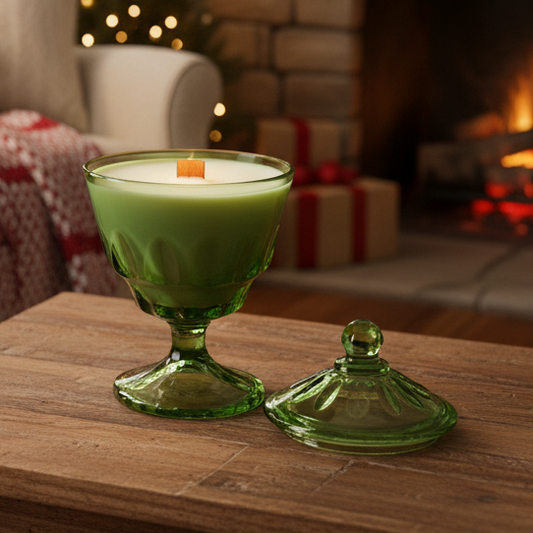 Mid-century Modern Thumbprint Glass Wood Wick Soy Wax Candle