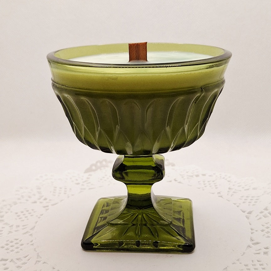 Indiana Glass Wood Wick Soy Wax Pedestal Candle