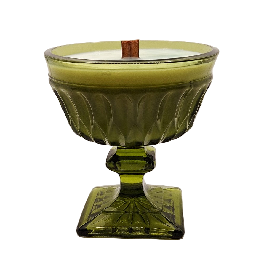 Indiana Glass Wood Wick Soy Wax Pedestal Candle