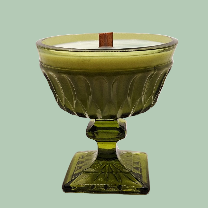 Indiana Glass Wood Wick Soy Wax Pedestal Candle