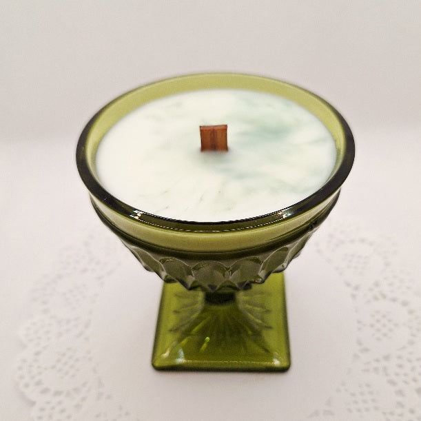 Indiana Glass Wood Wick Soy Wax Pedestal Candle