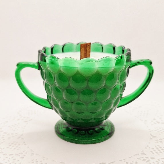Anchor Hocking Green Bubble Wood Wick Soy Wax Candle