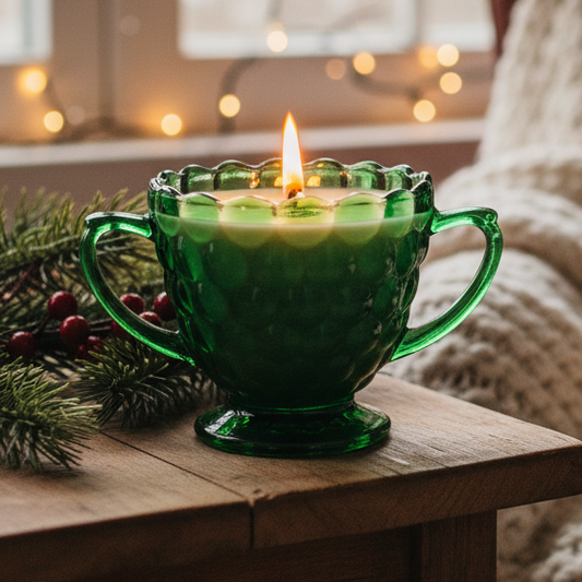 Anchor Hocking Green Bubble Wood Wick Soy Wax Candle