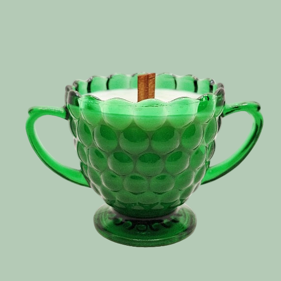 Anchor Hocking Green Bubble Wood Wick Soy Wax Candle