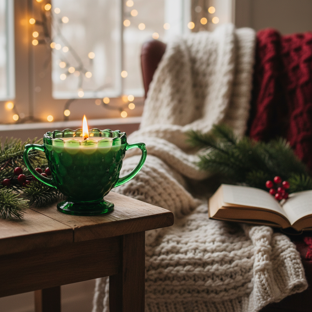 Anchor Hocking Green Bubble Wood Wick Soy Wax Candle