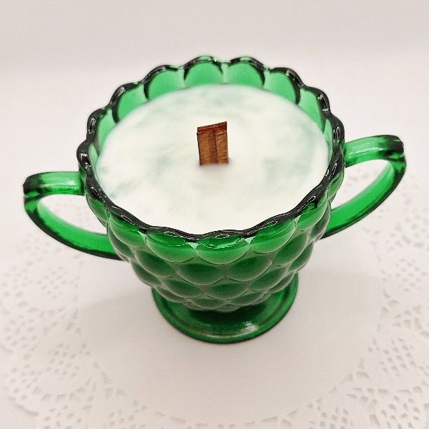 Anchor Hocking Green Bubble Wood Wick Soy Wax Candle