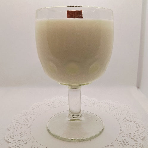 Clear Pressed Glass Thumbprint Goblet Wood Wick Soy Wax Candle