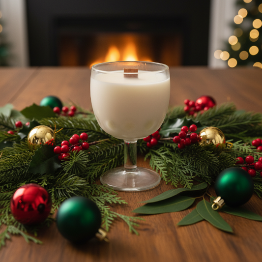 Clear Pressed Glass Thumbprint Goblet Wood Wick Soy Wax Candle