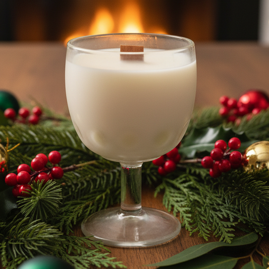 Clear Pressed Glass Thumbprint Goblet Wood Wick Soy Wax Candle