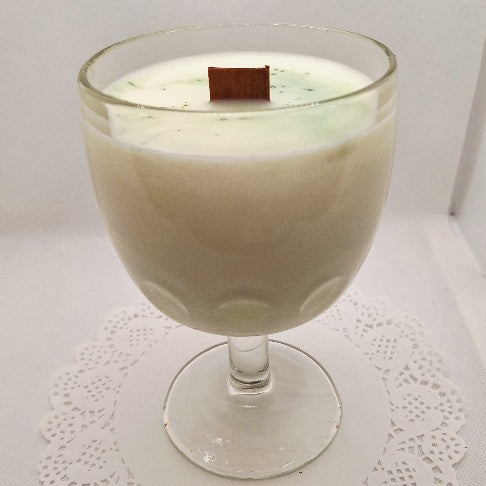 Clear Pressed Glass Thumbprint Goblet Wood Wick Soy Wax Candle