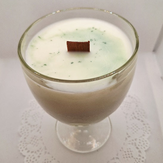 Clear Pressed Glass Thumbprint Goblet Wood Wick Soy Wax Candle