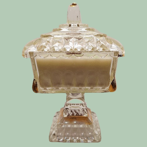 Clear and Gold Gilded Jeanette Glass Pedestal Wood Wick Soy Wax Candle