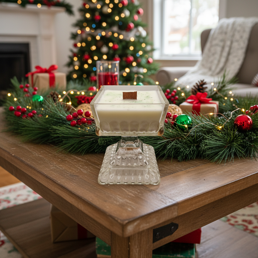 Clear and Gold Gilded Jeanette Glass Pedestal Wood Wick Soy Wax Candle
