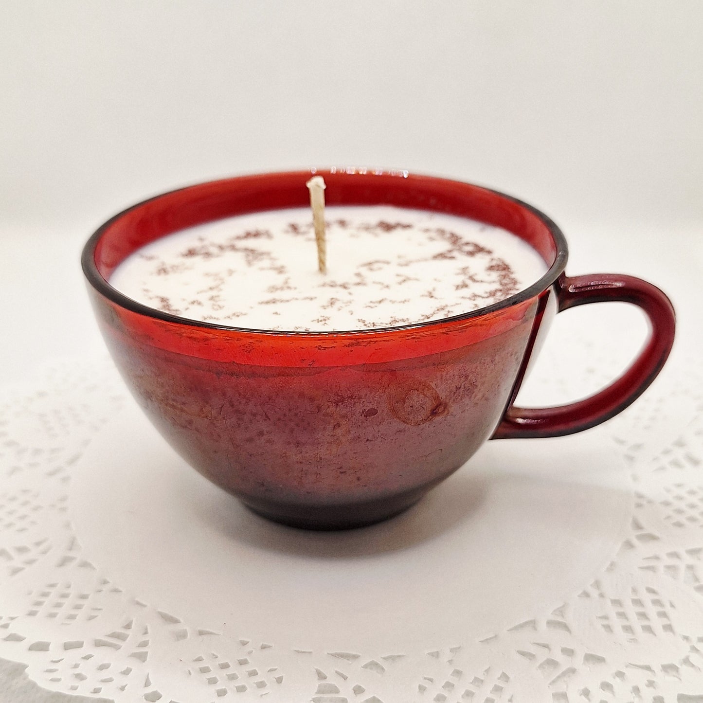 Ruby Red Glass Teacup Soy Wax Candle