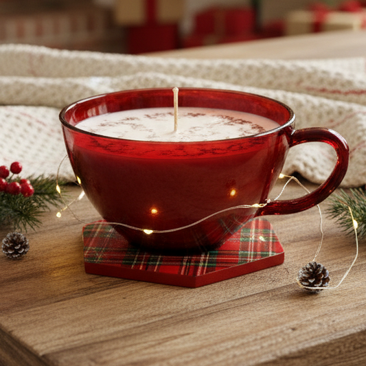 Ruby Red Glass Teacup Soy Wax Candle