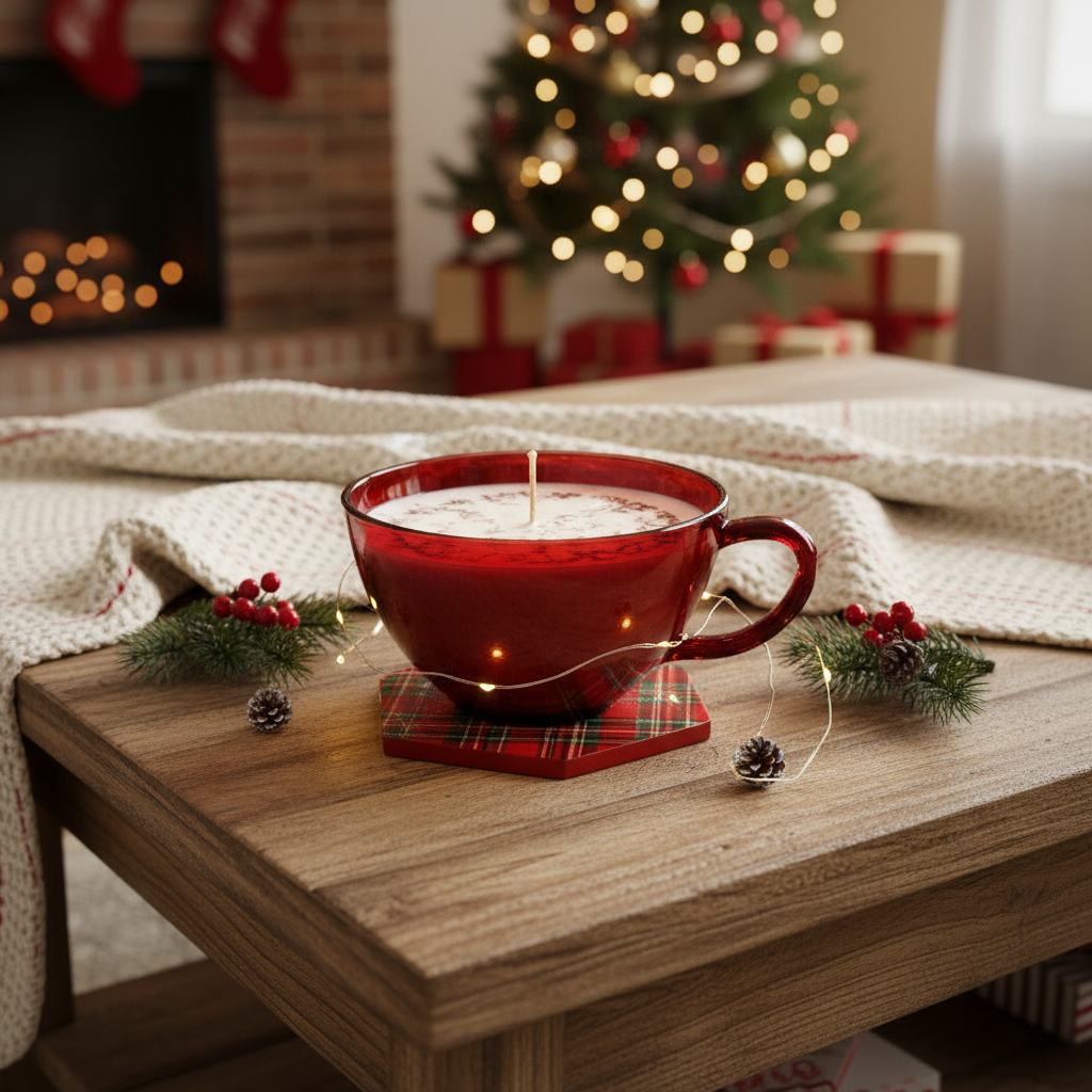 Ruby Red Glass Teacup Soy Wax Candle