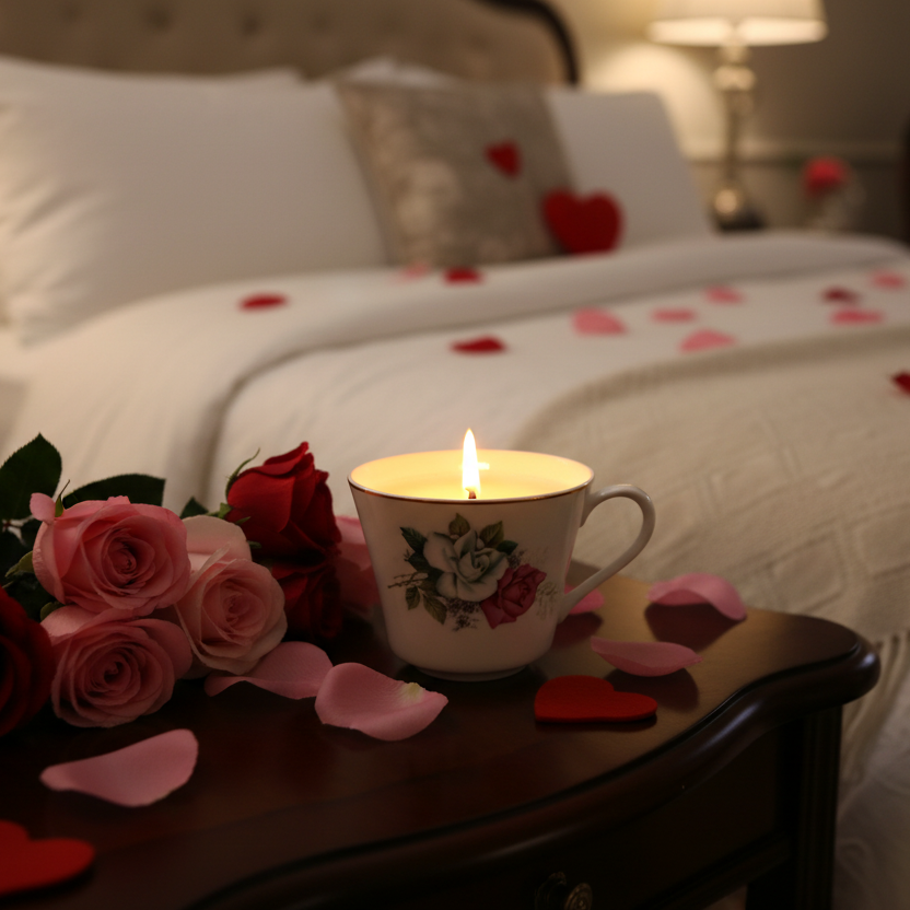 Art HK Porcelain Rose Teacup Candle