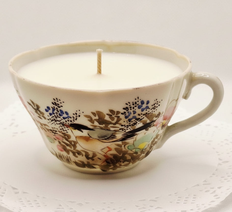 Handpainted Japanese Bird Teacup Candle