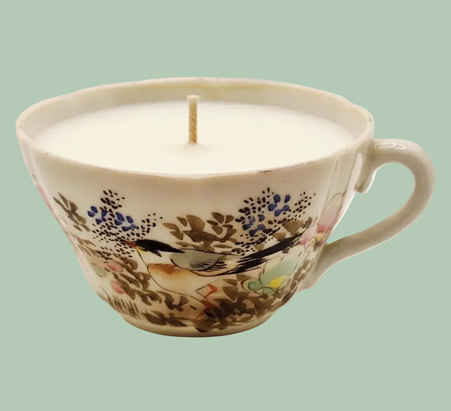 Handpainted Japanese Bird Teacup Candle