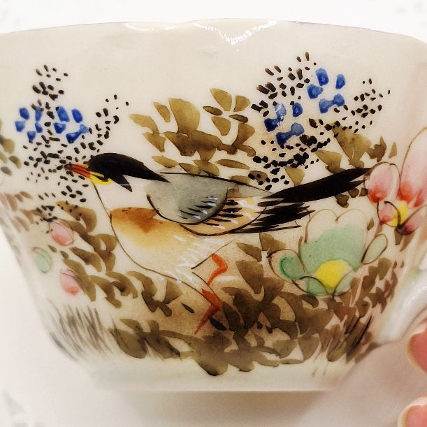 Handpainted Japanese Bird Teacup Candle